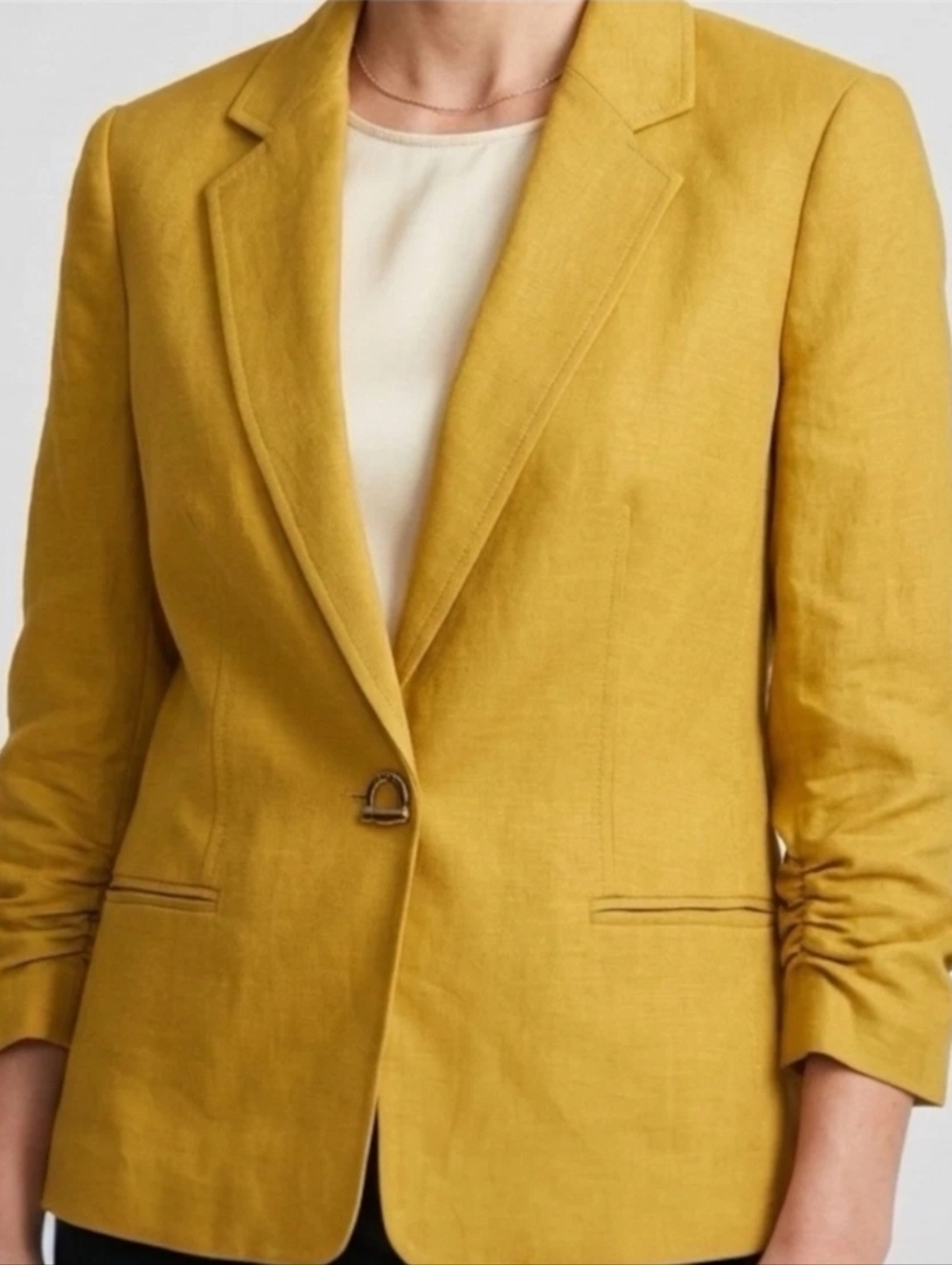 Kasper Women’s 2-Piece Set Mustard Linen Blend Blazer & Pants Size 16 Petite EUC